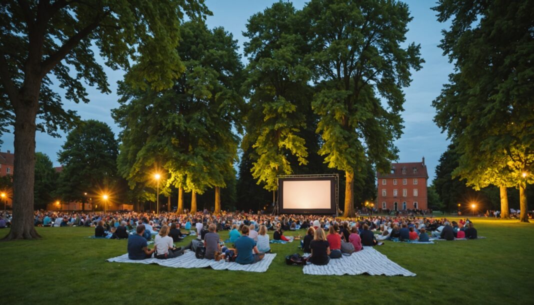 Séance de cinéma en plein air dans un parc lillois un soir d'été
