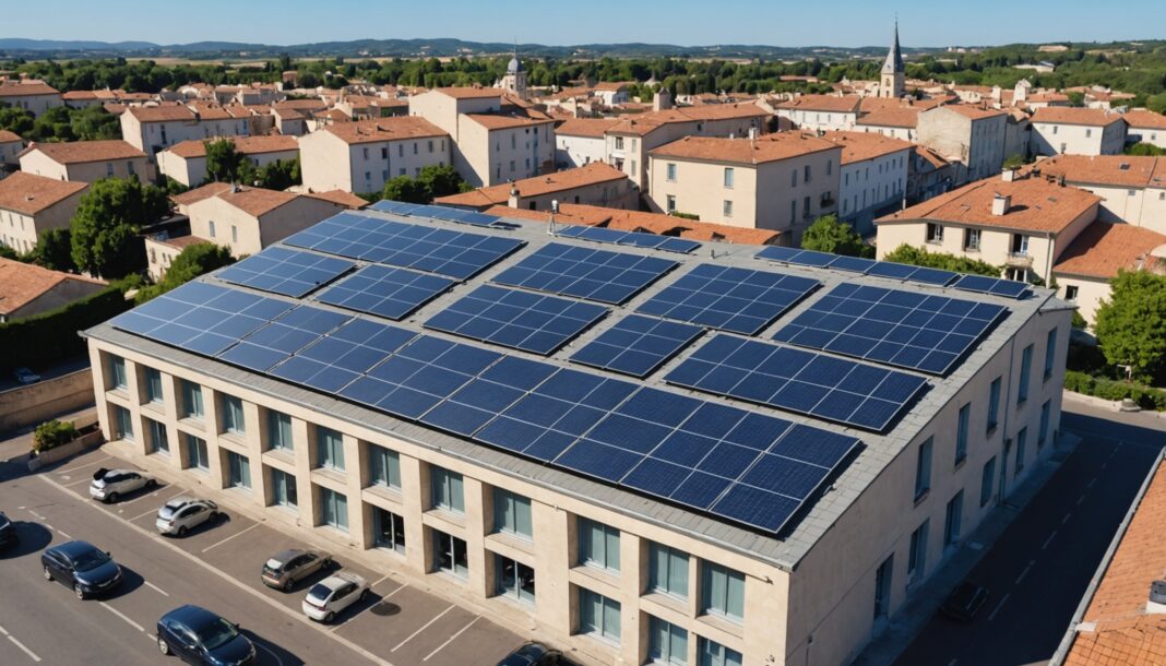 Panneaux solaires sur un bâtiment municipal à Vitrolles, illustration de la communauté d'énergie locale