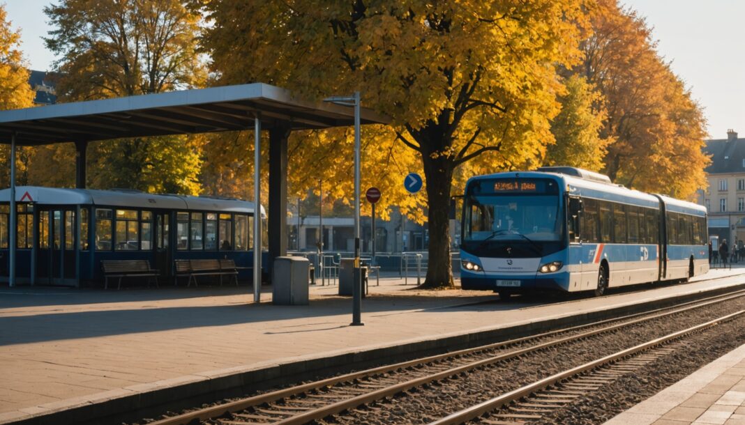 Quai de gare régionale un week-end avec bus de remplacement