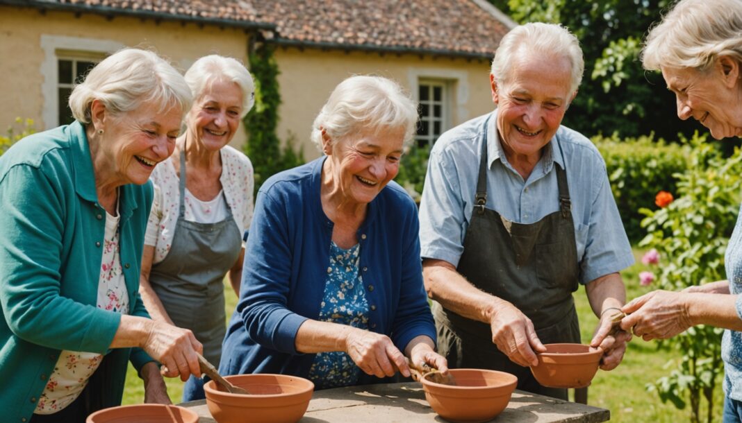 Groupe de seniors souriants lors d'un atelier associatif de loisirs