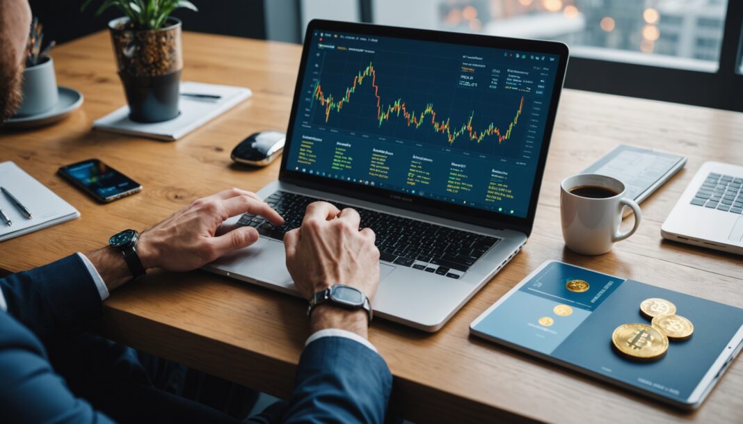 Analyse de graphiques de crypto monnaie sur ordinateur portable et smartphone